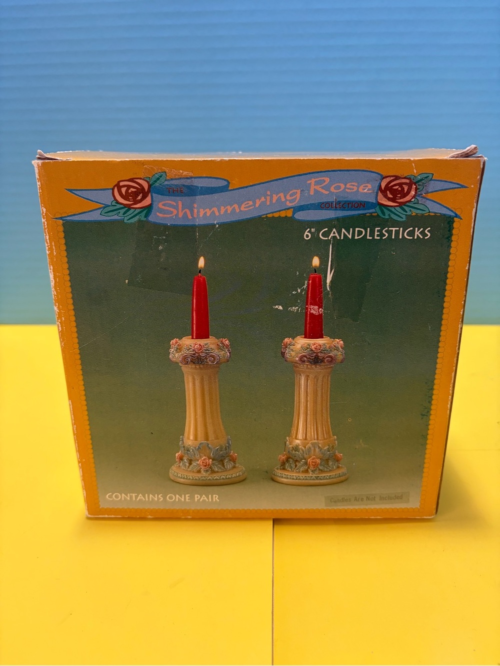 The Shimmering Rose Collection 6in Resin Candlestick Holders Pair Hand Painted